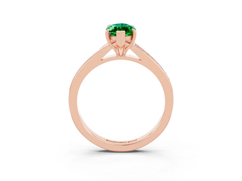 Rose gold Marquise Cut Emerald Solitaire Ring with Pavé Band and Prong Setting_15