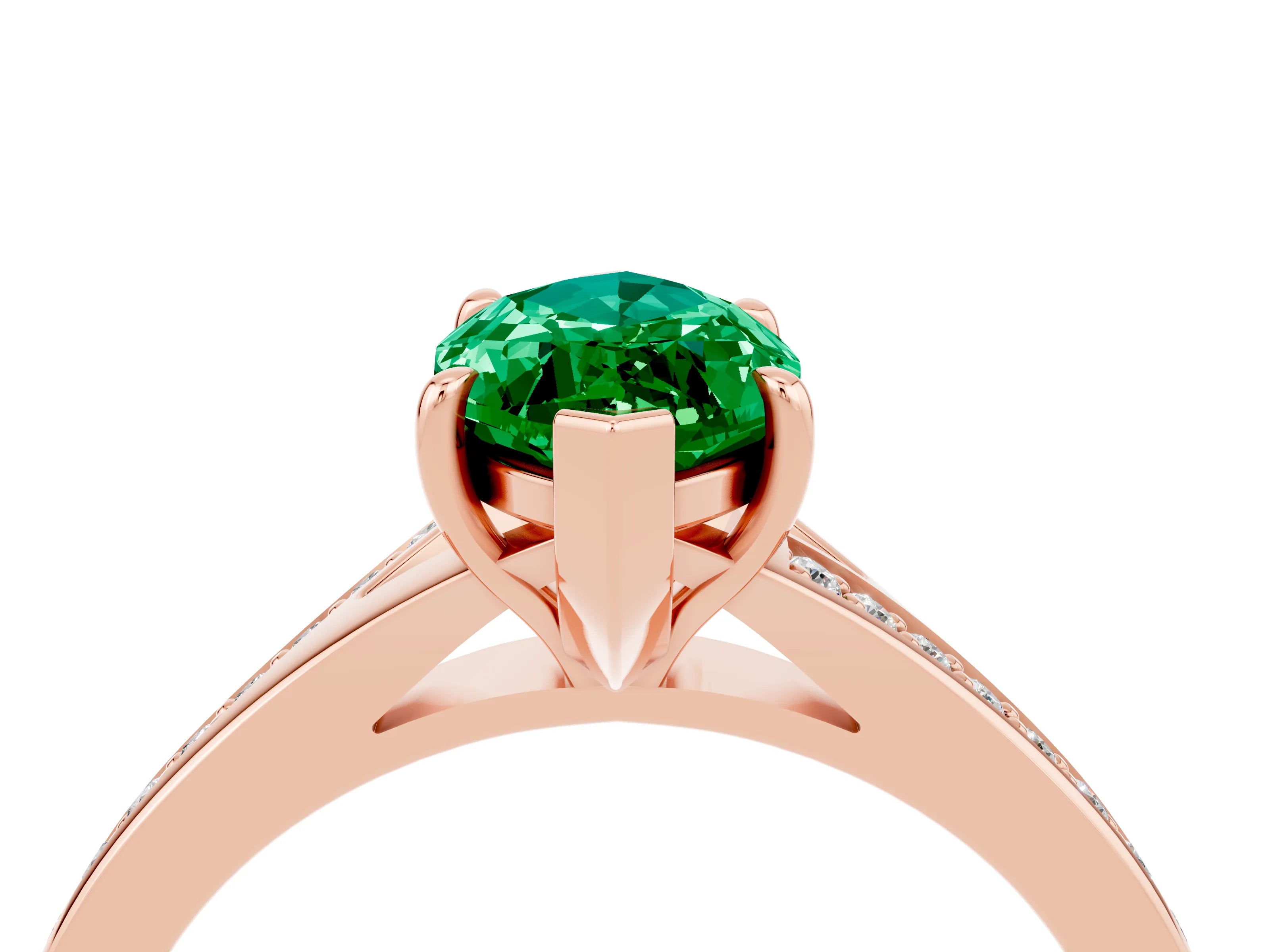 Rose gold Marquise Cut Emerald Solitaire Ring with Pavé Band and Prong Setting_16