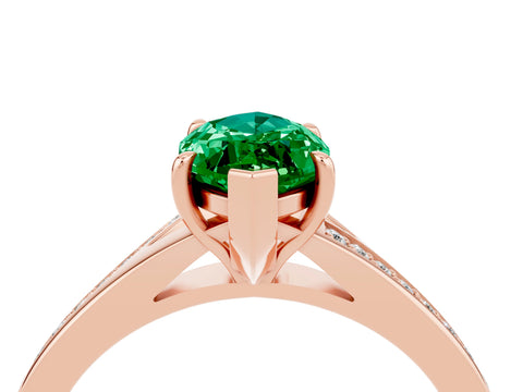 Rose gold Marquise Cut Emerald Solitaire Ring with Pavé Band and Prong Setting_16
