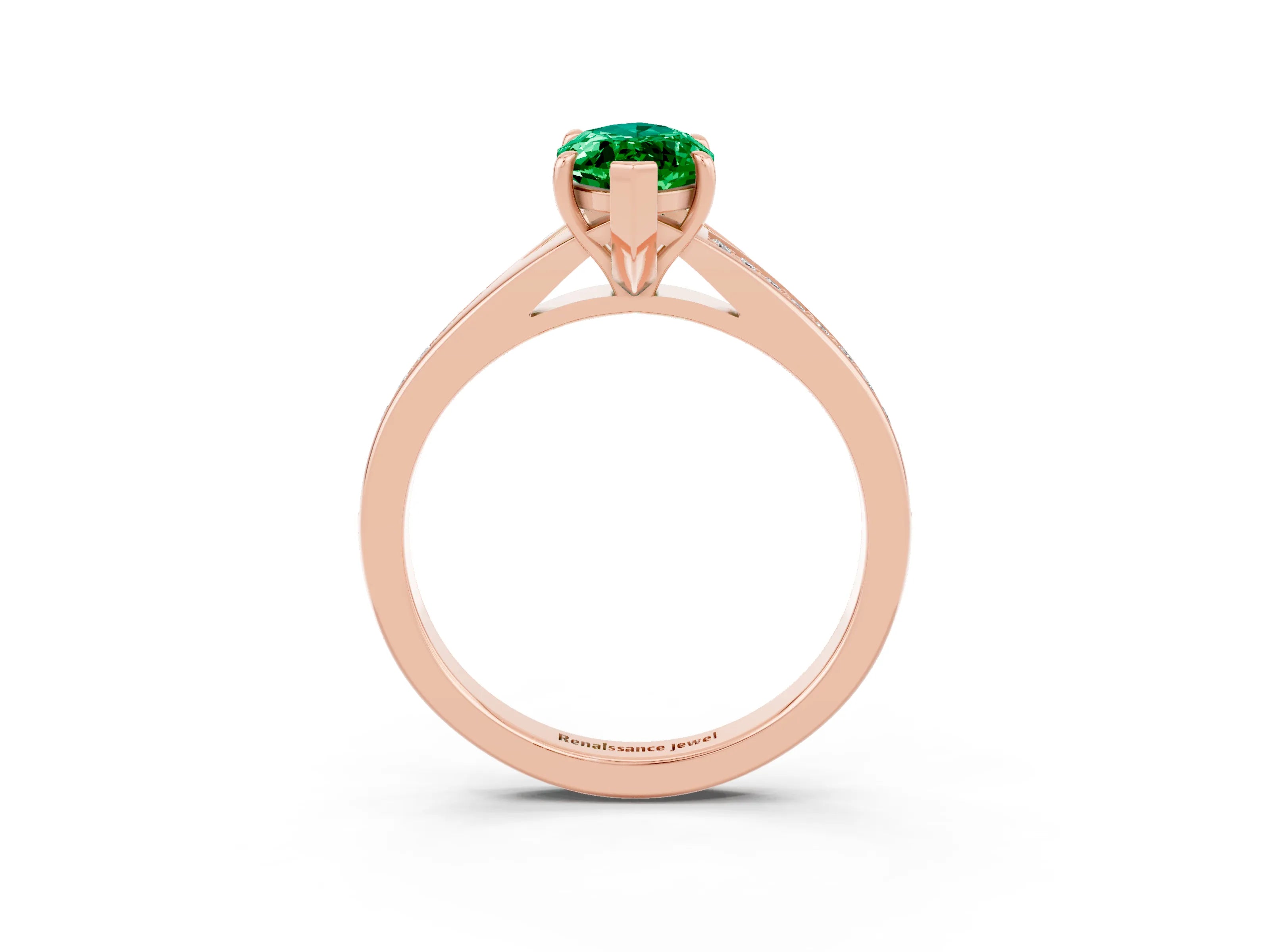 Rose gold Marquise Cut Emerald Solitaire Ring with Pavé Band and Prong Setting_3