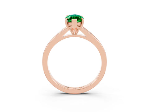 Rose gold Marquise Cut Emerald Solitaire Ring with Pavé Band and Prong Setting_3