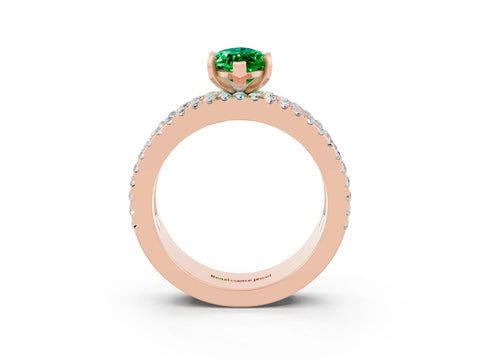 Rose gold Marquise Cut Emerald Solitaire Ring with Pavé and Channel Set Band_3