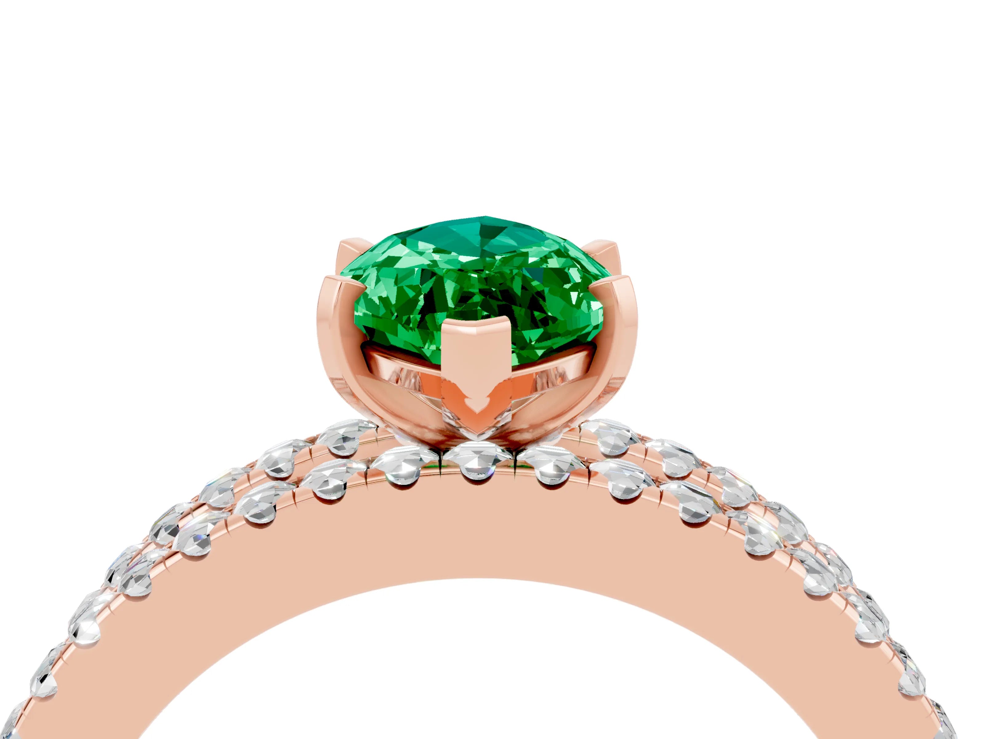 Rose gold Marquise Cut Emerald Solitaire Ring with Pavé and Channel Set Band_4