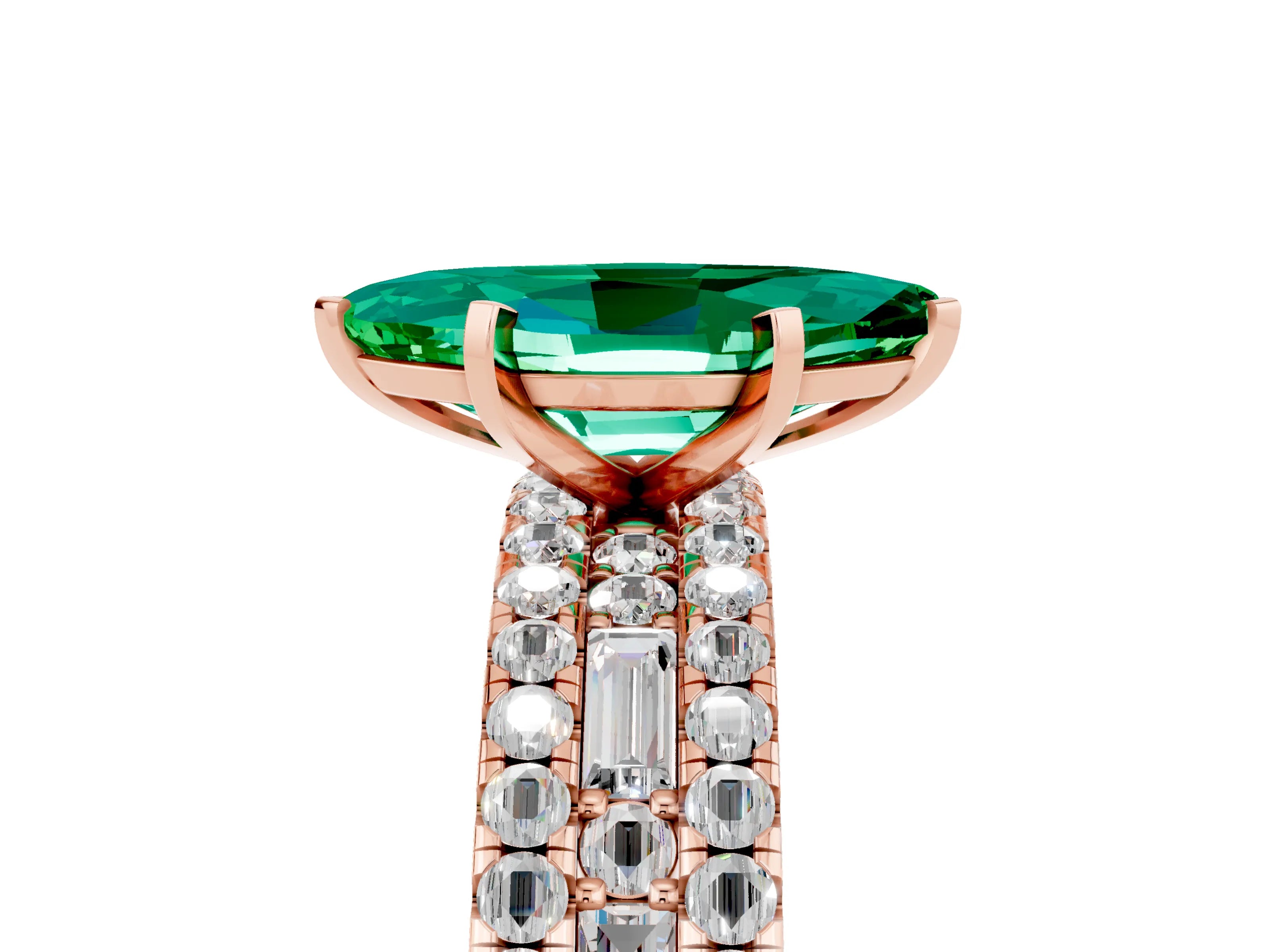 Rose gold Marquise Cut Emerald Solitaire Ring with Pavé and Channel Set Band_5