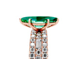 Rose gold Marquise Cut Emerald Solitaire Ring with Pavé and Channel Set Band_5