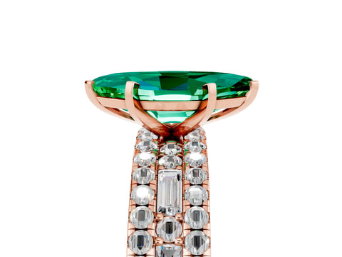 Rose gold Marquise Cut Emerald Solitaire Ring with Pavé and Channel Set Band_5