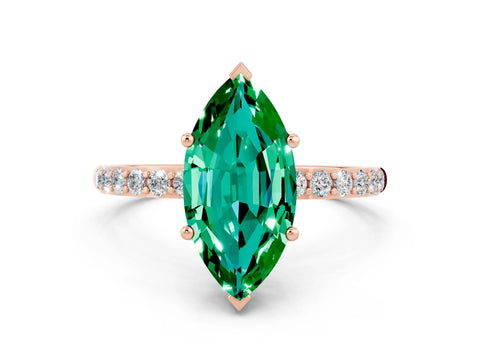Rose gold Marquise Cut Emerald Solitaire Ring with Pave Band and Four Prong Setting_24