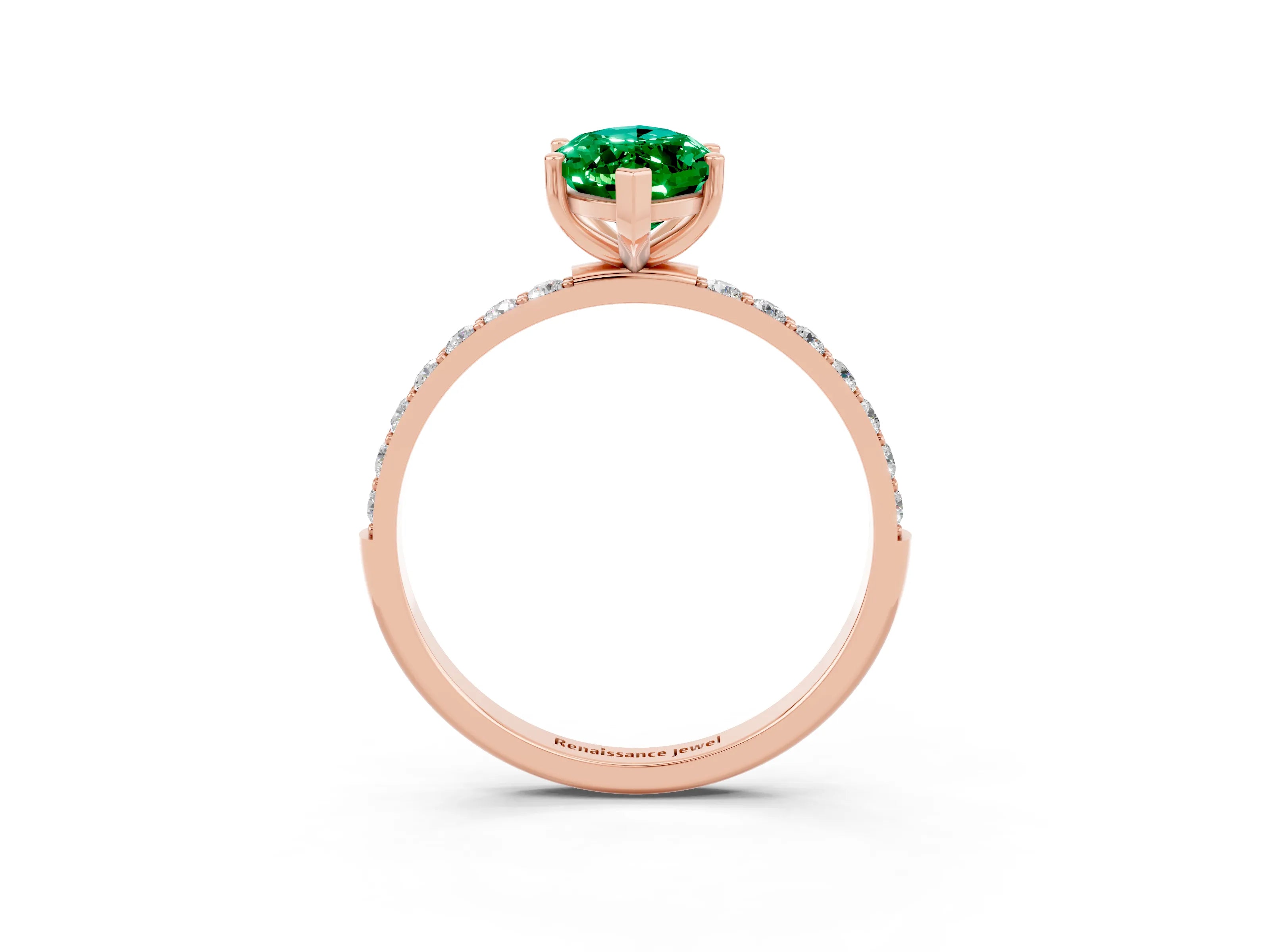 Rose gold Marquise Cut Emerald Solitaire Ring with Pave Band and Four Prong Setting_27