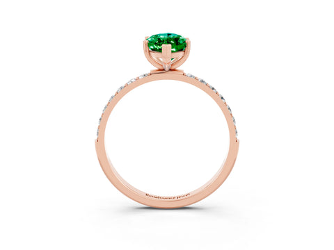 Rose gold Marquise Cut Emerald Solitaire Ring with Pave Band and Four Prong Setting_27