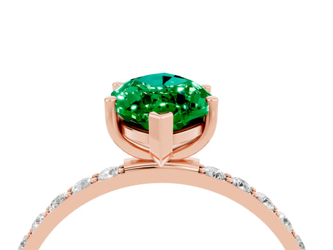 Rose gold Marquise Cut Emerald Solitaire Ring with Pave Band and Four Prong Setting_28