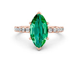 Rose gold Marquise Cut Emerald Solitaire Ring with Round  Pavé Band and Four-Prong Setting_44