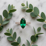 Rose gold Marquise Cut Emerald Solitaire Ring with Round  Pavé Band and Four-Prong Setting_45