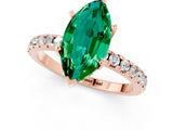 Rose gold Marquise Cut Emerald Solitaire Ring with Round  Pavé Band and Four-Prong Setting_45