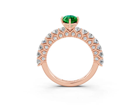 Rose gold Marquise Cut Emerald Solitaire Ring with Shared Prong Pavé Band and Four-Prong Setting_3