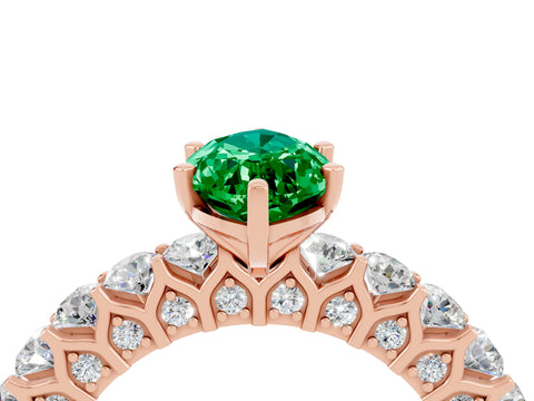 Rose gold Marquise Cut Emerald Solitaire Ring with Shared Prong Pavé Band and Four-Prong Setting_4