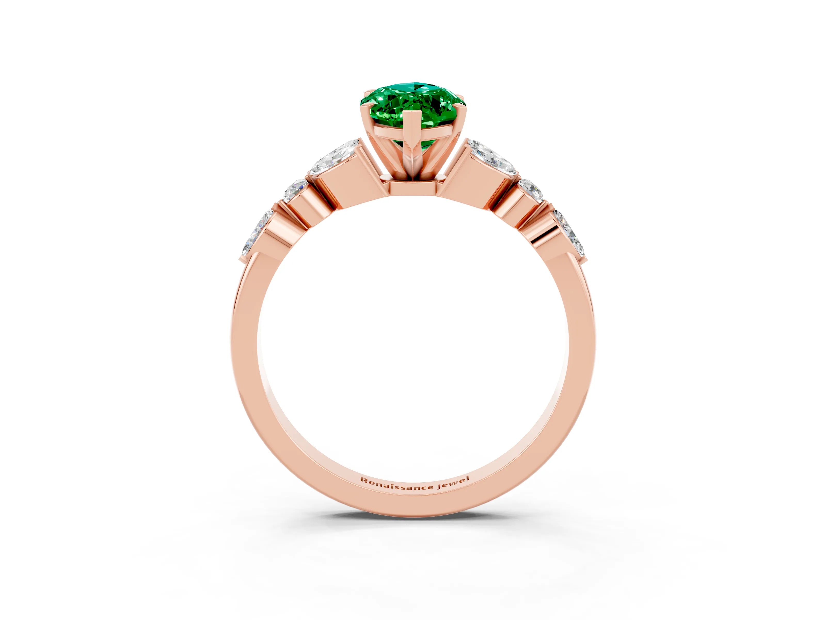 Rose gold Marquise Cut Emerald Solitaire Ring with Side Stones and Four-Prong Setting_15