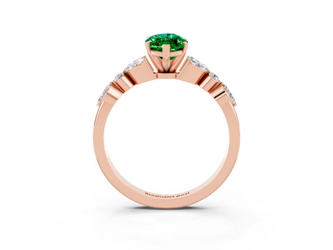 Rose gold Marquise Cut Emerald Solitaire Ring with Side Stones and Four-Prong Setting_15