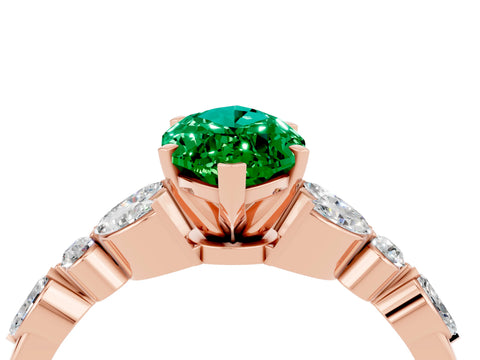 Rose gold Marquise Cut Emerald Solitaire Ring with Side Stones and Four-Prong Setting_16