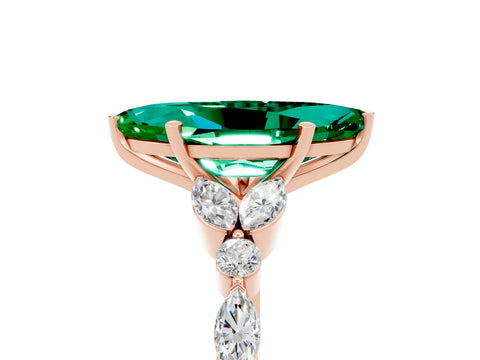 Rose gold Marquise Cut Emerald Solitaire Ring with Side Stones and Four-Prong Setting_17