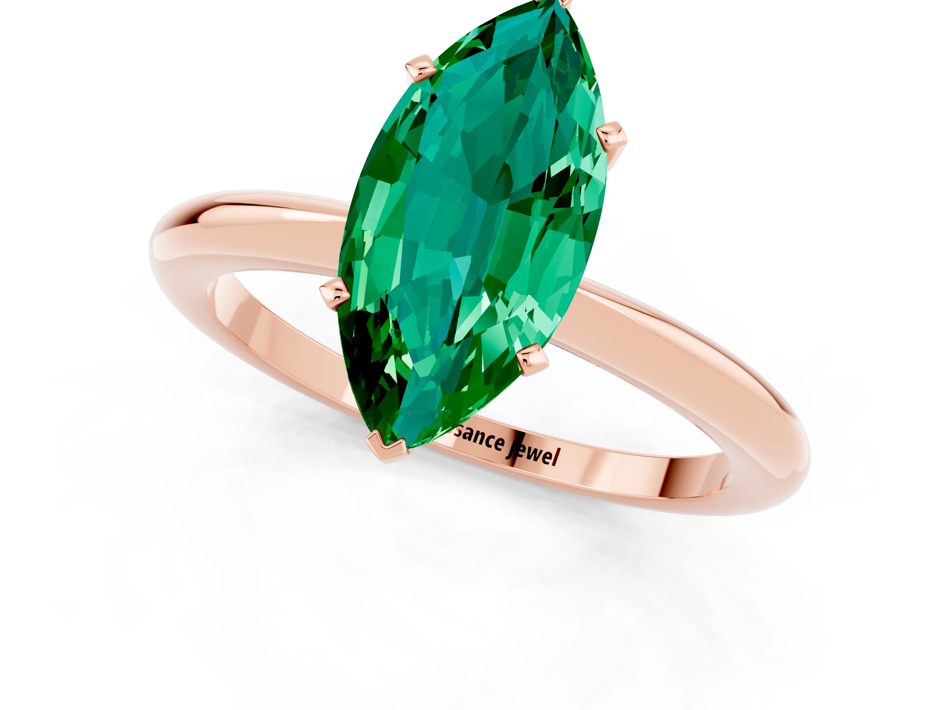 Rose gold Marquise Cut Emerald Solitaire Ring with Six-Prong Setting and Classic Band_1