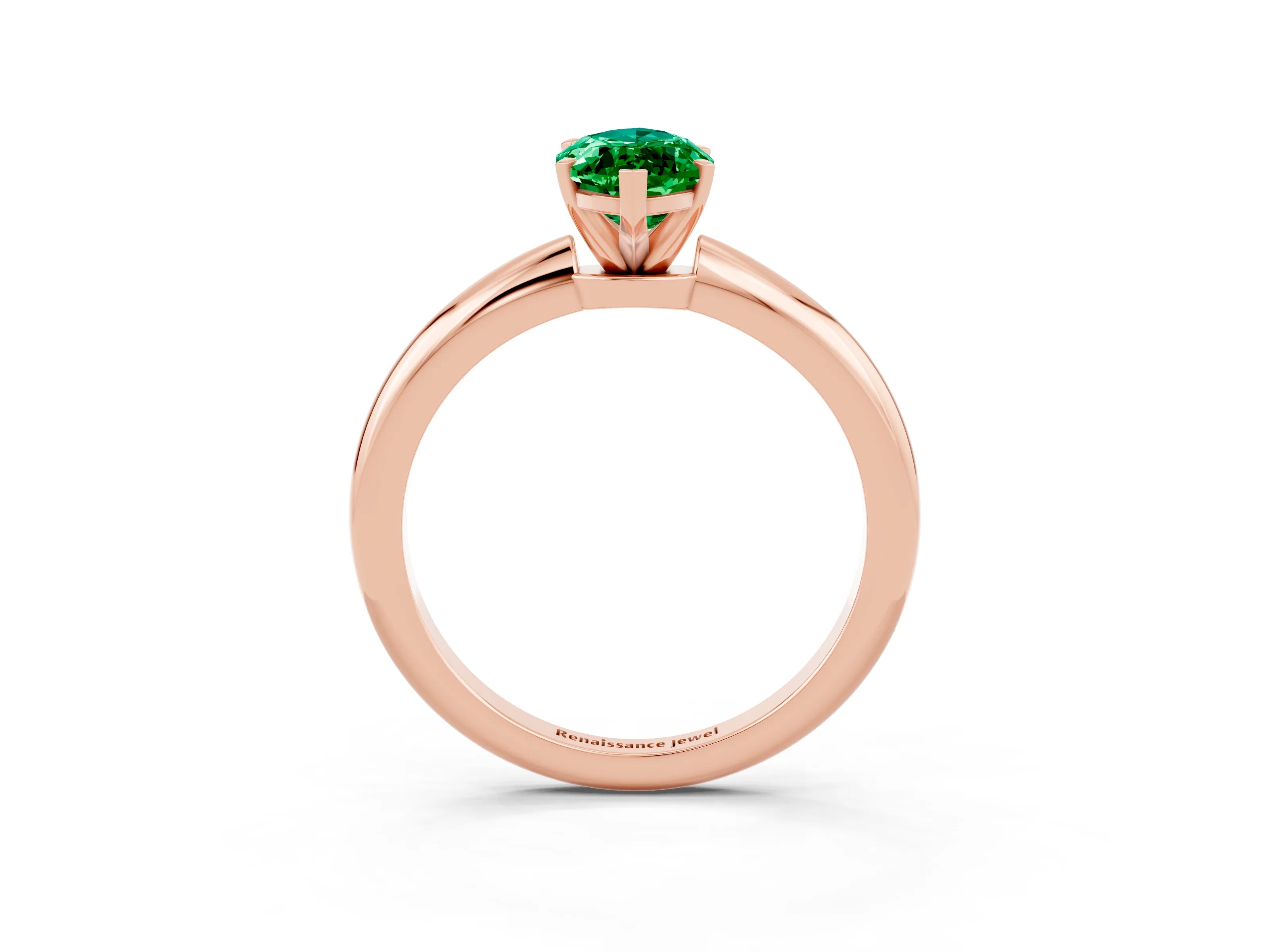 Rose gold Marquise Cut Emerald Solitaire Ring with Six-Prong Setting and Classic Band_3