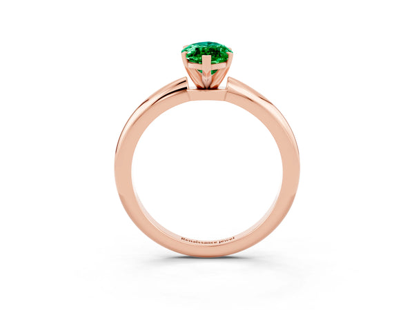 Rose gold Marquise Cut Emerald Solitaire Ring with Six-Prong Setting and Classic Band