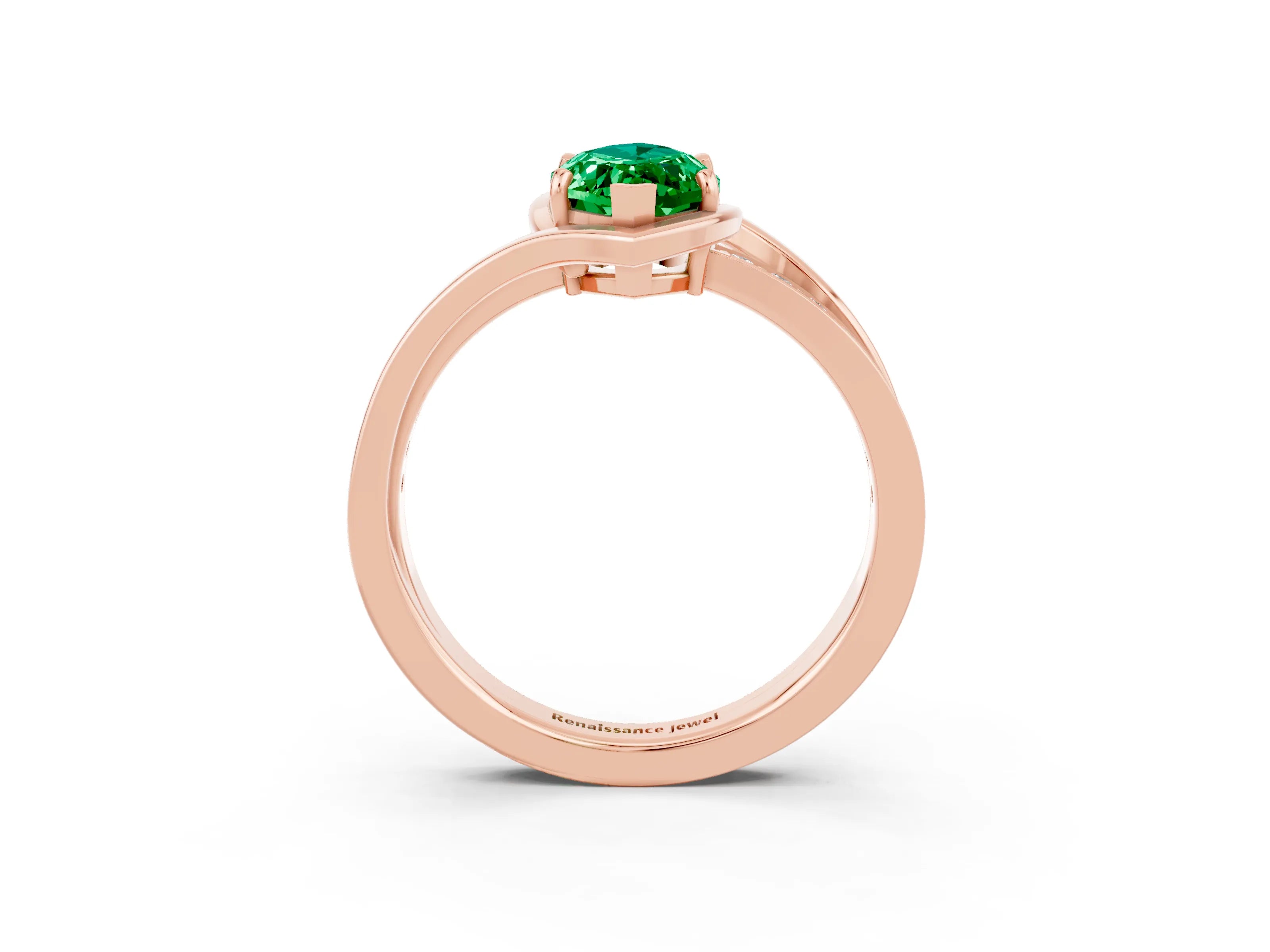 Rose gold Marquise Cut Emerald Solitaire Ring with Split Shank and Prong Setting_3