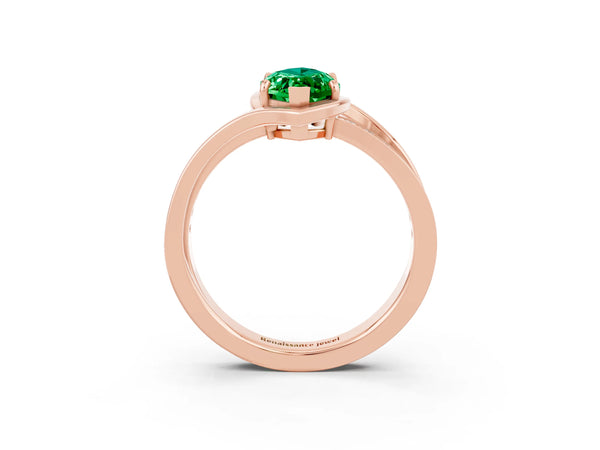 Rose gold Marquise Cut Emerald Solitaire Ring with Split Shank and Prong Setting
