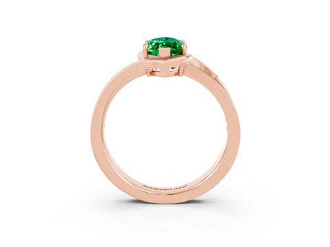 Rose gold Marquise Cut Emerald Solitaire Ring with Split Shank and Prong Setting_3