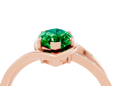 Rose gold Marquise Cut Emerald Solitaire Ring with Split Shank and Prong Setting_4