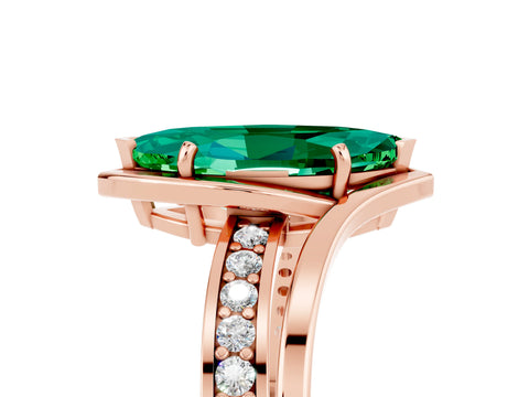 Rose gold Marquise Cut Emerald Solitaire Ring with Split Shank and Prong Setting_5