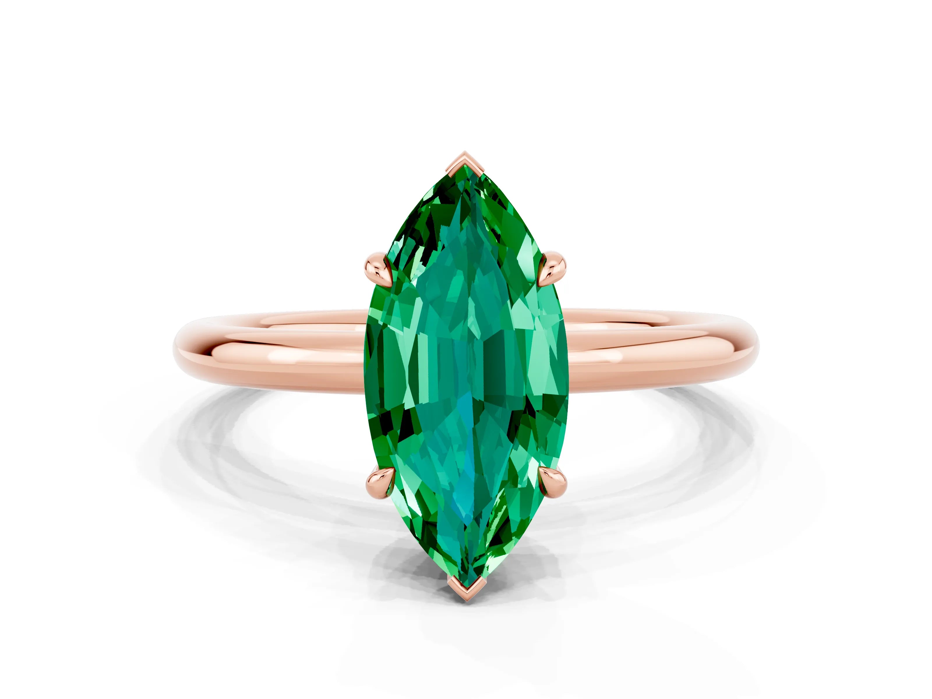 Rose gold Marquise Cut Emerald Solitaire Ring with Thin Band and Four-Prong Setting_12