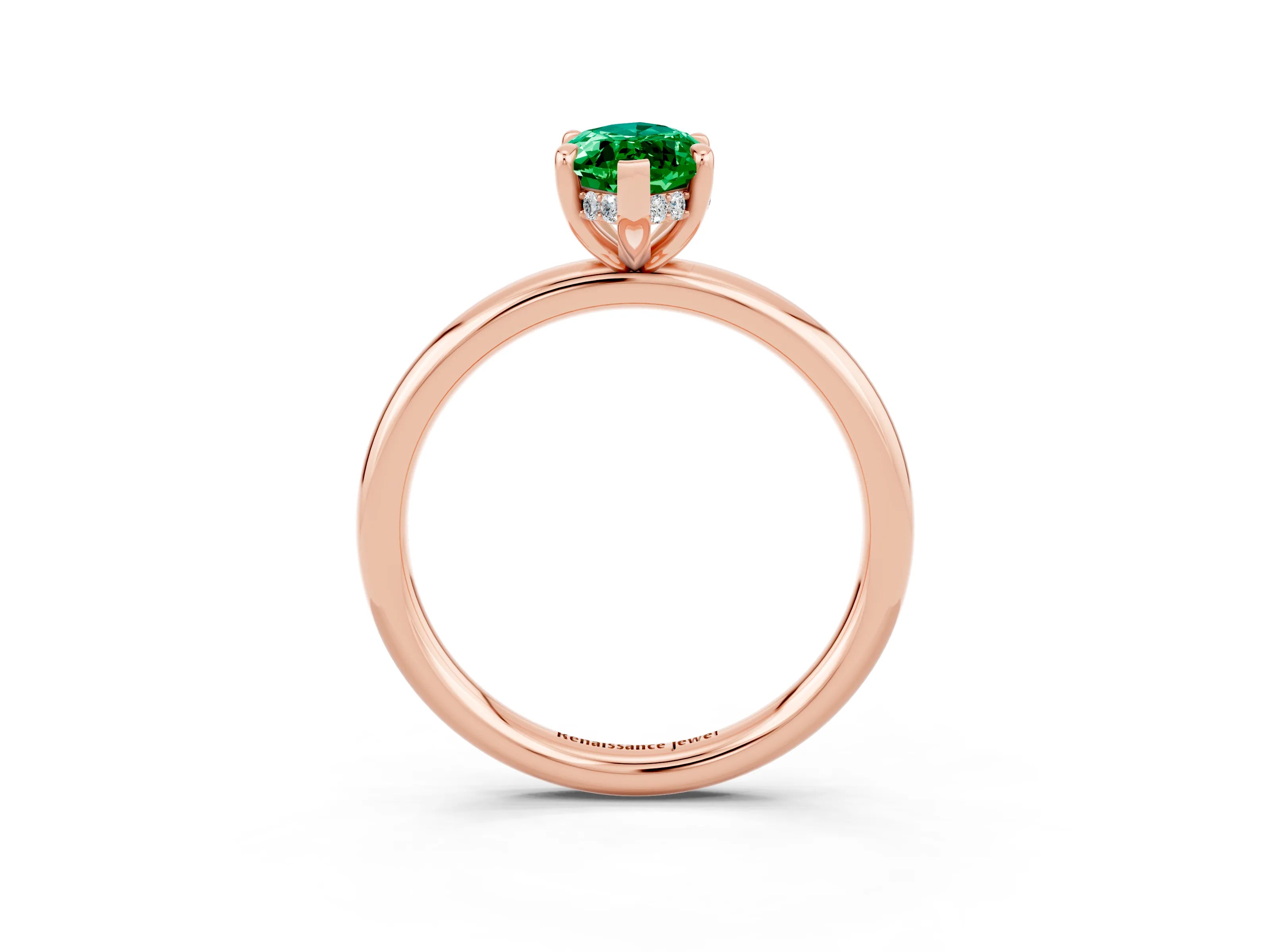 Rose gold Marquise Cut Emerald Solitaire Ring with Thin Band and Four-Prong Setting_15