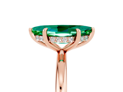 Rose gold Marquise Cut Emerald Solitaire Ring with Thin Band and Four-Prong Setting_17