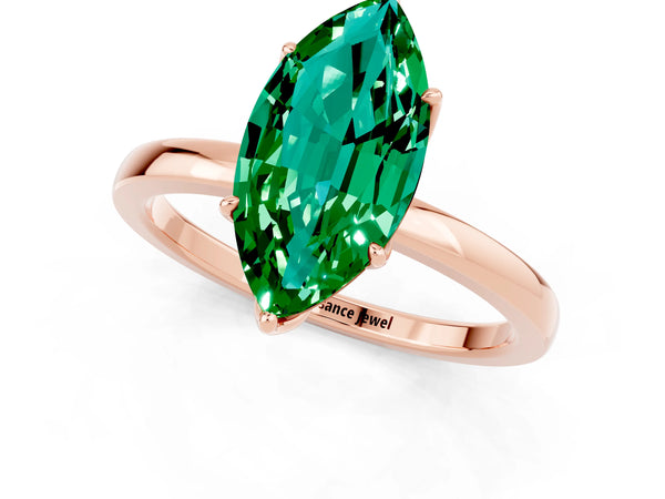 Rose gold Marquise Cut Emerald Solitaire Ring with Thin Band and Prong Setting
