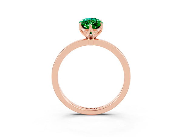 Rose gold Marquise Cut Emerald Solitaire Ring with Thin Band and Prong Setting