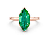 Rose gold Marquise Cut Emerald Solitaire Ring with Thin Band and Prong Setting_24