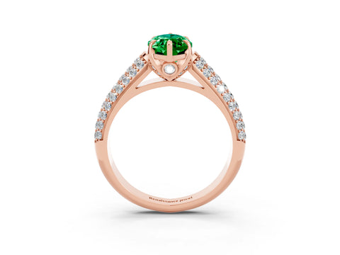 Rose gold Marquise Cut Emerald Solitaire Ring with Three-Row Pavé Band and Four-Prong Setting_15