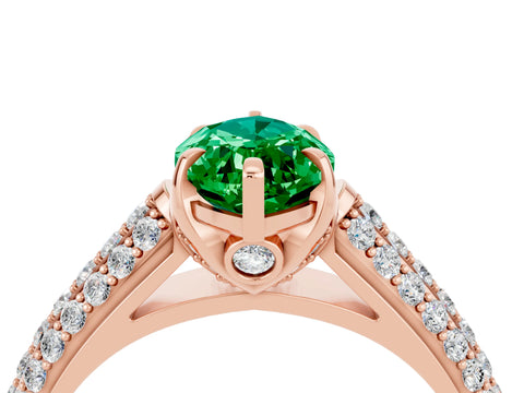 Rose gold Marquise Cut Emerald Solitaire Ring with Three-Row Pavé Band and Four-Prong Setting_16