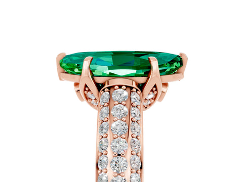 Rose gold Marquise Cut Emerald Solitaire Ring with Three-Row Pavé Band and Four-Prong Setting_17