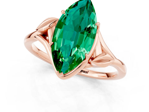 Rose gold Marquise Cut Emerald Solitaire Ring with Twist Band and Four-Prong Setting_25
