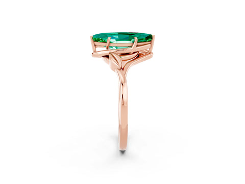 Rose gold Marquise Cut Emerald Solitaire Ring with Twist Band and Four-Prong Setting_26