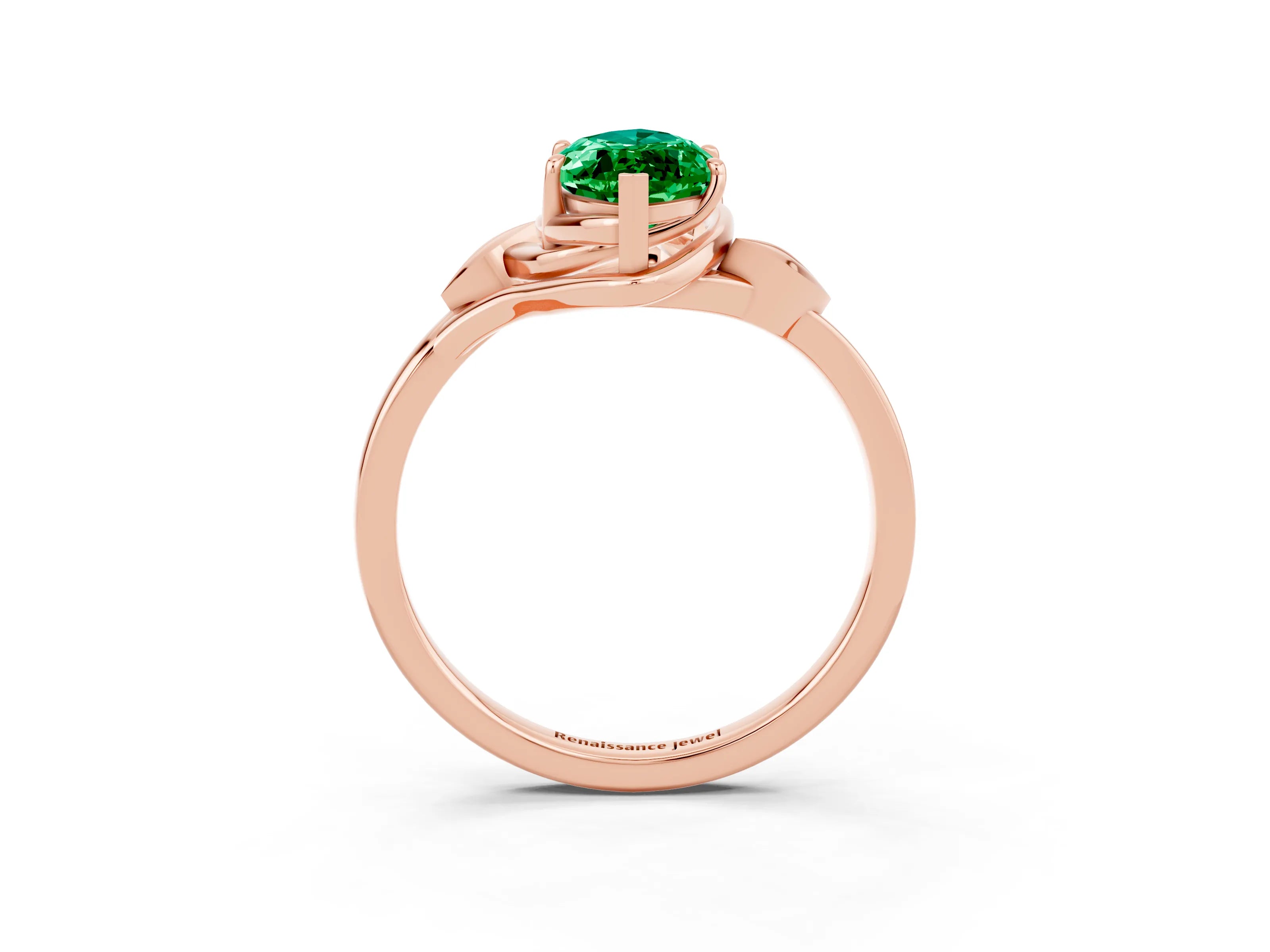 Rose gold Marquise Cut Emerald Solitaire Ring with Twist Band and Four-Prong Setting_27