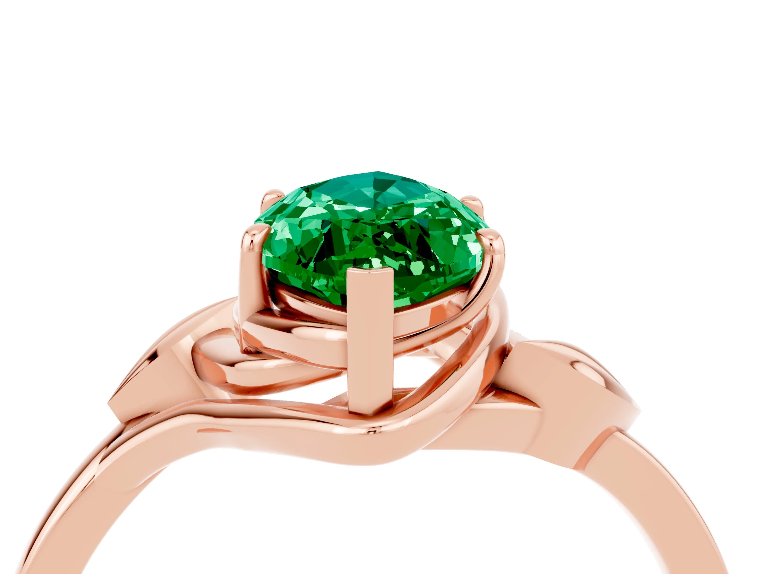 Rose gold Marquise Cut Emerald Solitaire Ring with Twist Band and Four-Prong Setting_28