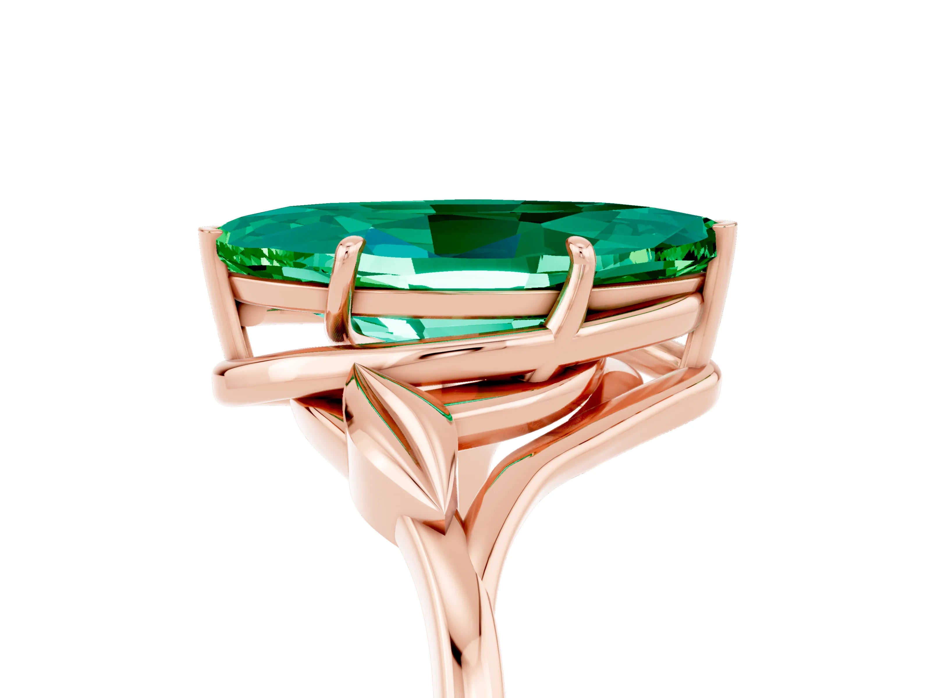 Rose gold Marquise Cut Emerald Solitaire Ring with Twist Band and Four-Prong Setting_29
