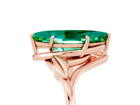 Rose gold Marquise Cut Emerald Solitaire Ring with Twist Band and Four-Prong Setting_29