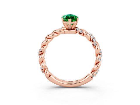 Rose gold Marquise Cut Emerald Solitaire Ring with Twisted Band and Pavé Accents_3