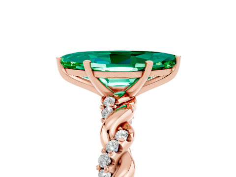 Rose gold Marquise Cut Emerald Solitaire Ring with Twisted Band and Pavé Accents_5