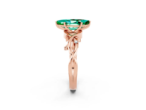 Rose gold Marquise Cut Emerald Solitaire Ring with Twisted Band and Prong Setting_2