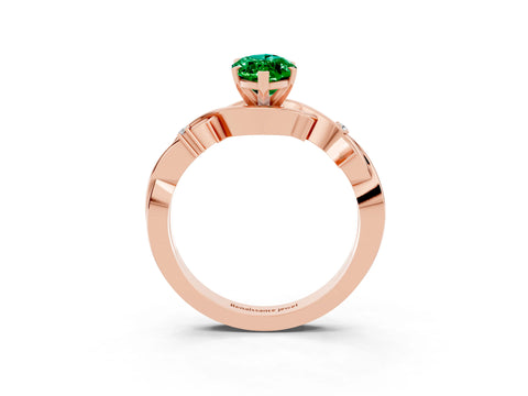 Rose gold Marquise Cut Emerald Solitaire Ring with Twisted Band and Prong Setting_3